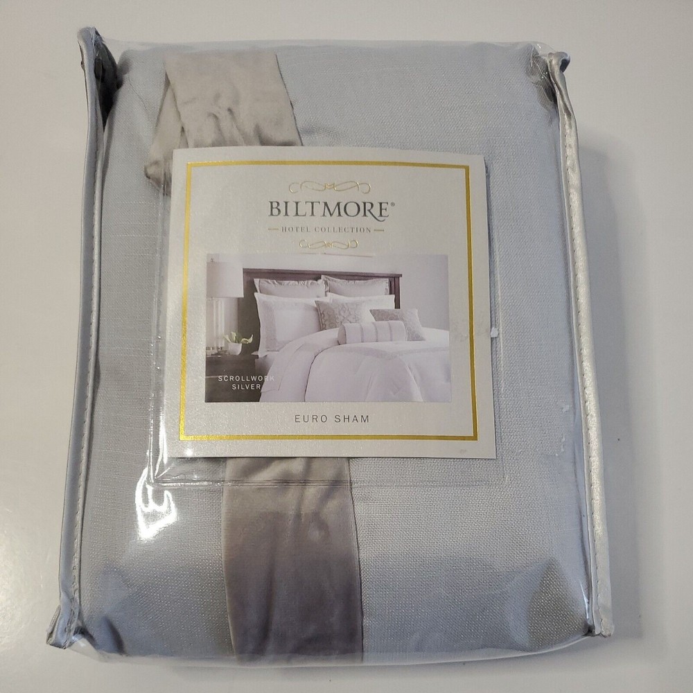 Biltmore Hotel Collection Euro Sham Scrollwork Silver 26"W X 26"L Flange 1.5 in.